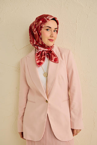 Twill İpek Eşarp Soyut Desen Koyu Kırmızı 90x90 - Twill İpek Eşarp - | Silk Home