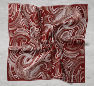 Twill İpek Eşarp Soyut Desen Koyu Kırmızı 90x90 - Twill İpek Eşarp - | Silk Home
