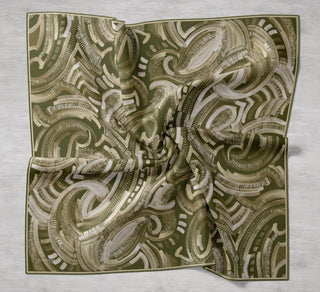 Twill İpek Eşarp Soyut Desen Koyu Yeşil 90x90 - Twill İpek Eşarp - | Silk Home