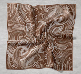 Twill İpek Eşarp Soyut Desen Kiremit 90x90 - Twill İpek Eşarp - | Silk Home