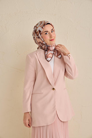 Twill İpek Eşarp Soyut Desen Gümüş 90x90 - Twill İpek Eşarp - | Silk Home