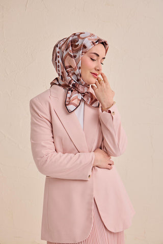 Twill İpek Eşarp Soyut Desen Gümüş 90x90 - Twill İpek Eşarp - | Silk Home