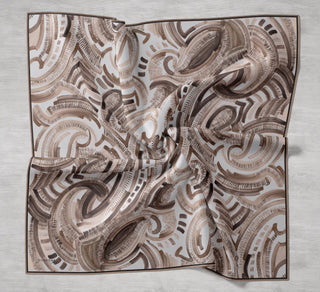 Twill İpek Eşarp Soyut Desen Gümüş 90x90 - Twill İpek Eşarp - | Silk Home