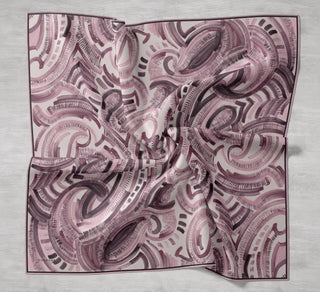 Twill İpek Eşarp Soyut Desen Tozpembe 90x90 - Twill İpek Eşarp - | Silk Home