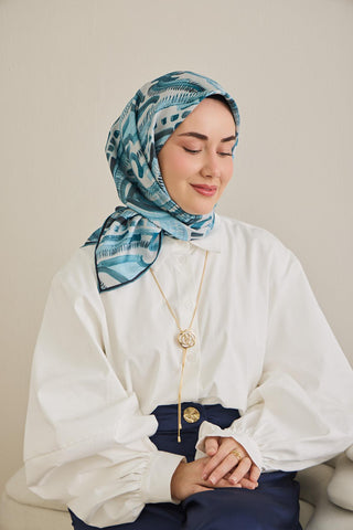Twill İpek Eşarp Soyut Desen Bebe Mavi 90x90 - Twill İpek Eşarp - | Silk Home