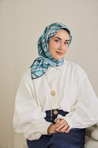 Twill İpek Eşarp Soyut Desen Bebe Mavi 90x90 - Twill İpek Eşarp - | Silk Home