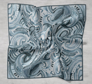 Twill İpek Eşarp Soyut Desen Bebe Mavi 90x90 - Twill İpek Eşarp - | Silk Home