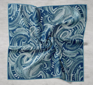 Twill İpek Eşarp Soyut Desen Koyu Mavi 90x90 - Twill İpek Eşarp - | Silk Home