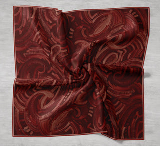 Twill Silk Scarf, Navy Blue, Green Tones, Patterned, Firm Structure, 90x90 cm.