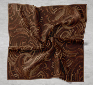 Twill İpek Eşarp Soyut Desen Acı Kahve 90x90 - Twill İpek Eşarp - | Silk Home