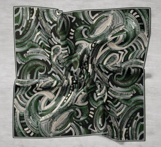 Twill İpek Eşarp Soyut Desen Zümrüt Yeşili 90x90 - Twill İpek Eşarp - | Silk Home
