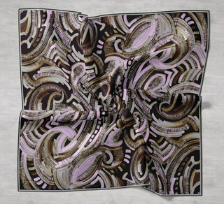 Twill İpek Eşarp Soyut Desen Acı Kahve 90x90 - Twill İpek Eşarp - | Silk Home