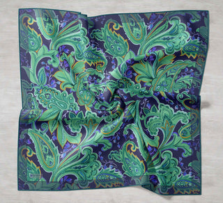Twill İpek Eşarp Badem Motif Desen Lacivert 90x90 - Twill İpek Eşarp - | Silk Home