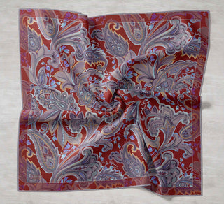 Twill İpek Eşarp Badem Motif Desen Soluk Lila 90x90 - Twill İpek Eşarp - | Silk Home