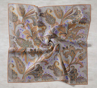 Twill İpek Eşarp Badem Motif Desen Lila 90x90 - Twill İpek Eşarp - | Silk Home
