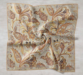 Twill İpek Eşarp Badem Motif Desen Gri 90x90 - Twill İpek Eşarp - | Silk Home