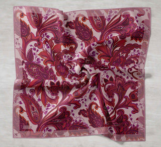 Twill İpek Eşarp Badem Motif Desen Toz Pembe 90x90 - Twill İpek Eşarp - | Silk Home