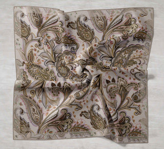 Twill İpek Eşarp Badem Motif Desen Taş 90x90 - Twill İpek Eşarp - | Silk Home