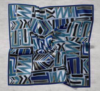 Twill İpek Eşarp Bohem Atlas Desen Bebe Mavi 90x90 - Twill İpek Eşarp - | Silk Home