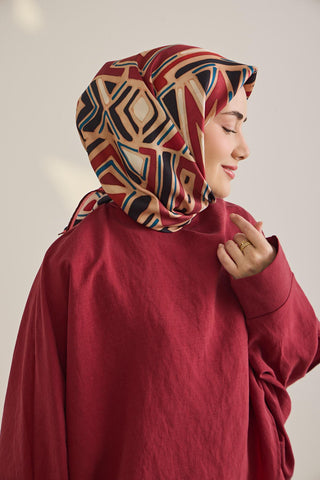 Twill İpek Eşarp Bohem Atlas Desen Pudra 90x90 - Twill İpek Eşarp - | Silk Home