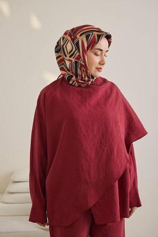 Twill İpek Eşarp Bohem Atlas Desen Pudra 90x90 - Twill İpek Eşarp - | Silk Home