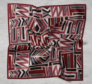 Twill İpek Eşarp Bohem Atlas Desen Pudra 90x90 - Twill İpek Eşarp - | Silk Home