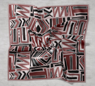 Twill İpek Eşarp Bohem Atlas Desen Ekru 90x90 - Twill İpek Eşarp - | Silk Home