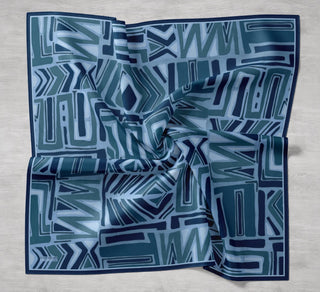 Twill İpek Eşarp Bohem Atlas Desen Gök Mavi 90x90 - Twill İpek Eşarp - | Silk Home