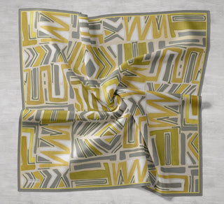 Twill İpek Eşarp Bohem Atlas Desen Pastel Sarı 90x90