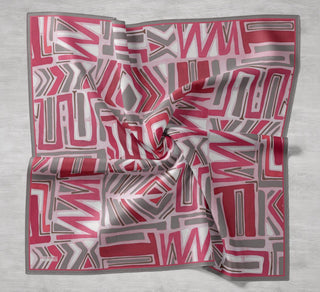 Twill İpek Eşarp Bohem Atlas Desen Tozpembe 90x90 - Twill İpek Eşarp - | Silk Home