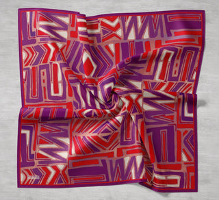 Twill İpek Eşarp Bohem Atlas Desen Somon 90x90 - Twill İpek Eşarp - | Silk Home