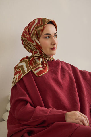 Twill İpek Eşarp Bohem Atlas Desen Küf Yeşili 90x90 - Twill İpek Eşarp - | Silk Home