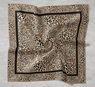 Twill İpek Eşarp Leopar Bej 90x90 - Twill İpek Eşarp - | Silk Home