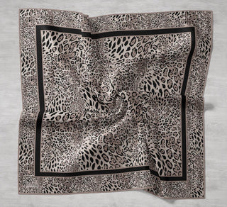 Twill İpek Eşarp Leopar Krem 90x90 - Twill İpek Eşarp - | Silk Home