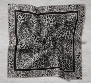 Twill Silk Scarf, Navy Blue, Green Tones, Patterned, Firm Structure, 90x90 cm.