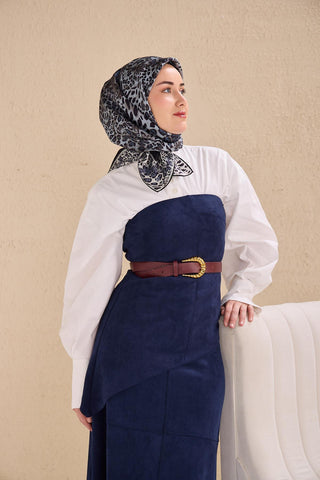 Twill İpek Eşarp Leopar Bebe Mavi 90x90 - Twill İpek Eşarp - | Silk Home