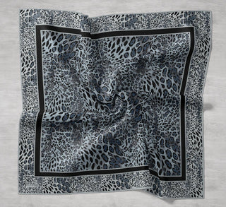 Twill İpek Eşarp Leopar Bebe Mavi 90x90 - Twill İpek Eşarp - | Silk Home