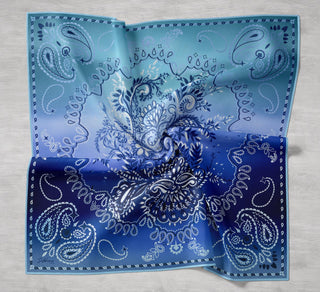 Twill İpek Eşarp Klasik Motif Mavi 90x90 - Twill İpek Eşarp - | Silk Home