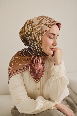 Twill İpek Eşarp Klasik Motif Rose 90x90 - Twill İpek Eşarp - | Silk Home