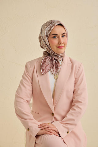 Twill İpek Eşarp Klasik Motif Gül Kurusu 90x90 - Twill İpek Eşarp - | Silk Home