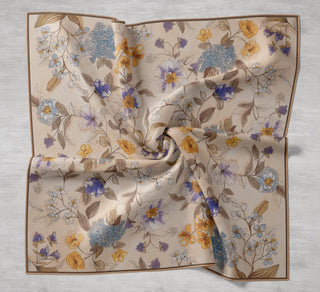 Twill İpek Eşarp Çiçek Rüyası Turuncu Bej 90x90 - Twill İpek Eşarp - | Silk Home