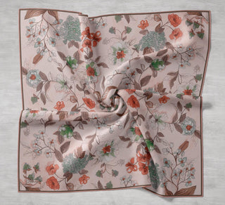 Twill İpek Eşarp Çiçek Rüyası Pudra Pembe 90x90 - Twill İpek Eşarp - | Silk Home