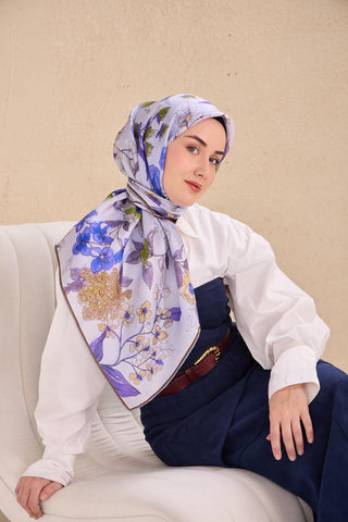 Twill İpek Eşarp Çiçek Rüyası Lila 90x90