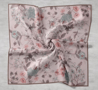 Twill Silk Scarf, Navy Blue, Green Tones, Patterned, Firm Structure, 90x90 cm.