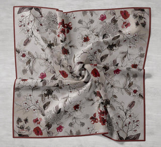 Twill İpek Eşarp Çiçek Rüyası Bej 90x90 - Twill İpek Eşarp - | Silk Home