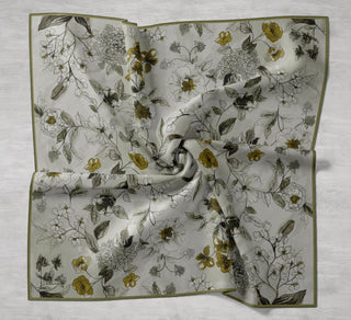 Twill Silk Scarf, Navy Blue, Green Tones, Patterned, Firm Structure, 90x90 cm.