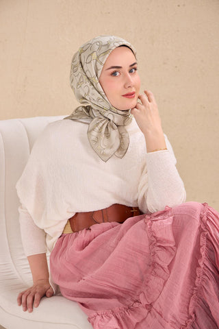 Twill İpek Eşarp Barok Taş 90x90 - Twill İpek Eşarp - | Silk Home
