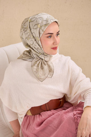 Twill İpek Eşarp Barok Taş 90x90 - Twill İpek Eşarp - | Silk Home