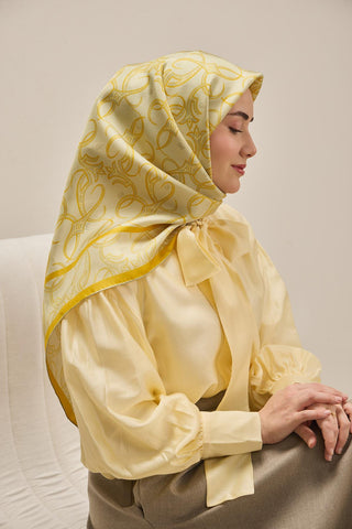 Twill İpek Eşarp Barok Uçuk Sarı 90x90 - Twill İpek Eşarp - | Silk Home