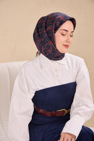 Twill İpek Eşarp Barok Lacivert 90x90 - Twill İpek Eşarp - | Silk Home